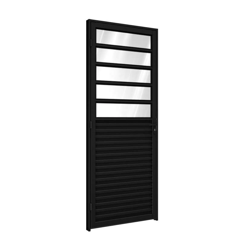 Porta De Giro De Alumínio Com Travessa 215 X 85 X 6,5 Cm Preto Direita Riobras