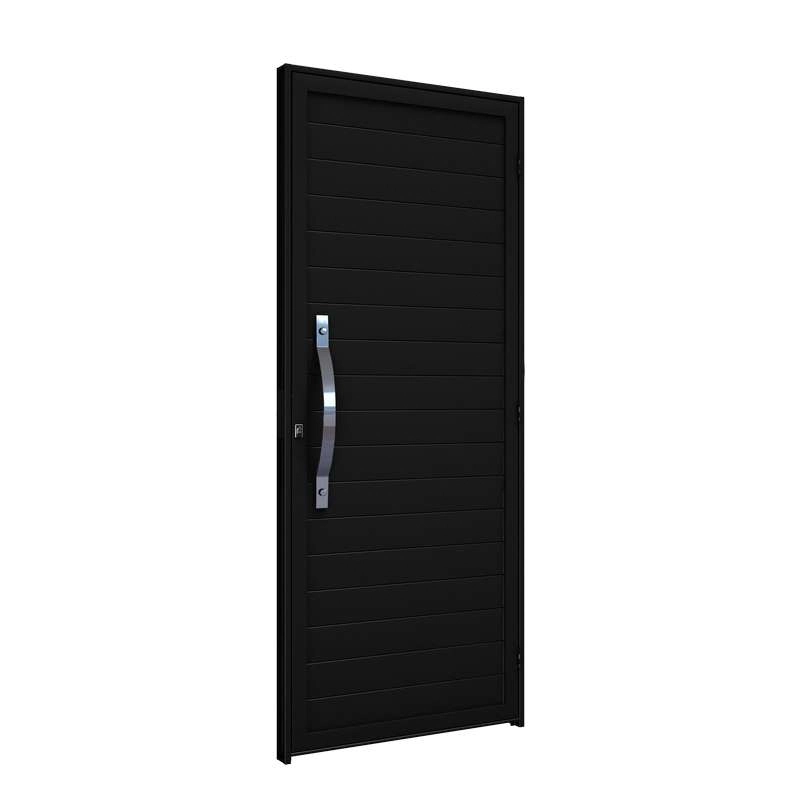 Porta De Giro De Alumínio Lambri 215 X 89 X 6,5 Cm Preto Com Puxador Esquerda Riobras