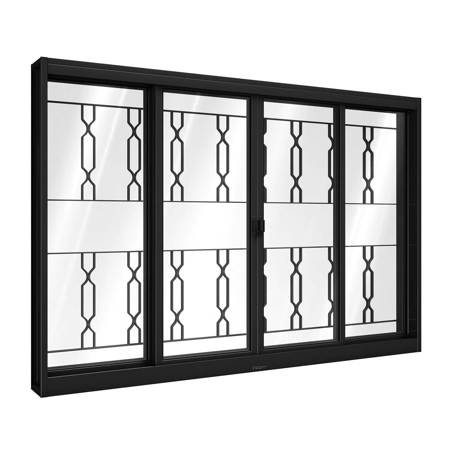 Janela de Correr 4 Folhas Aço Pintado Preto Aço Pronto Grade Elo com Vidro 100x100cm Riobras