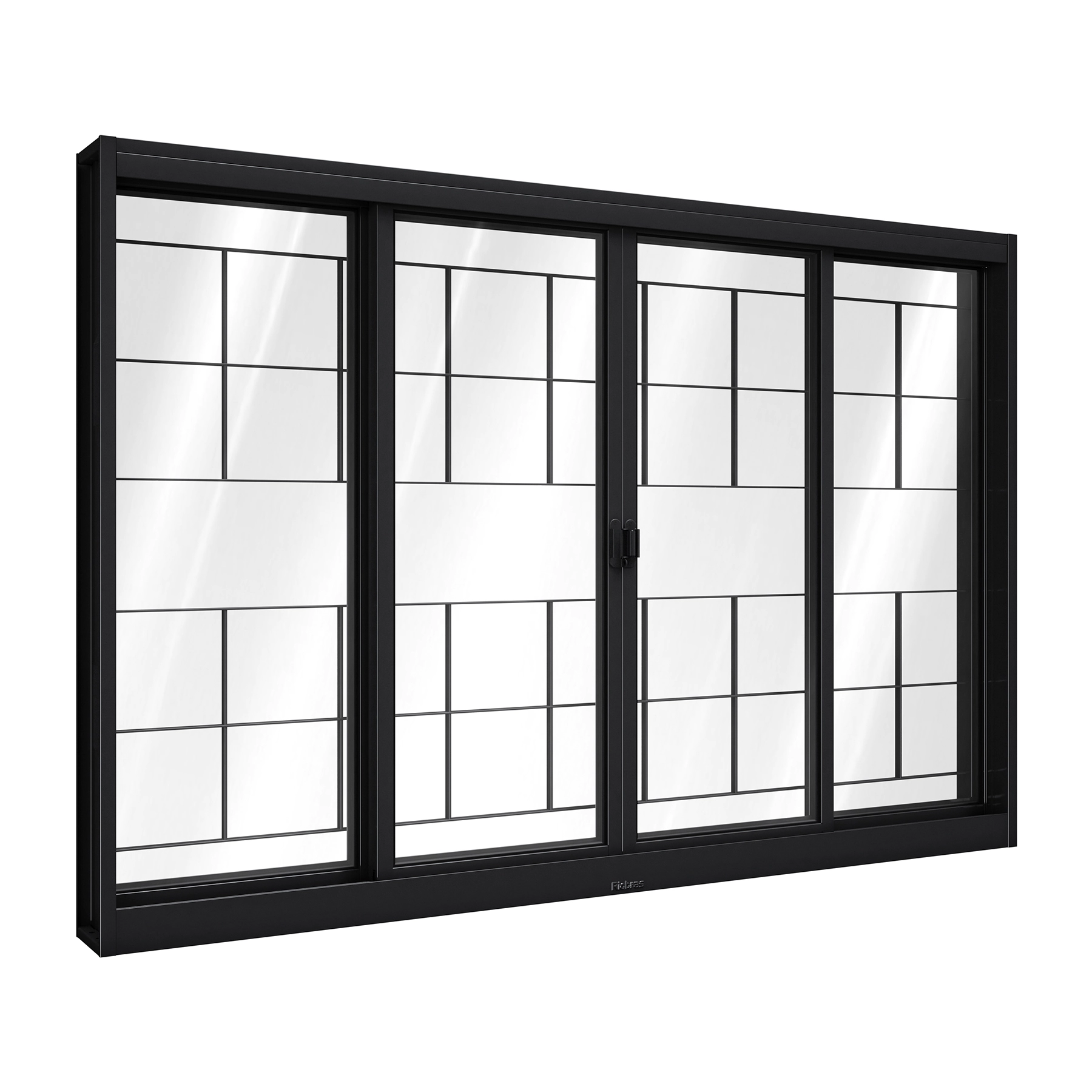 Janela de Correr 4 Folhas Aço Pintado Preto Aço Pronto Grade Quadrada com Vidro 100x100cm Riobras