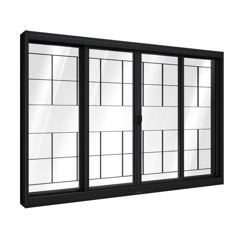 Janela De Correr De Aço 120 X 150 X 12 Cm Preto 4 Folhas Grade Quadrada Riobras Pronta