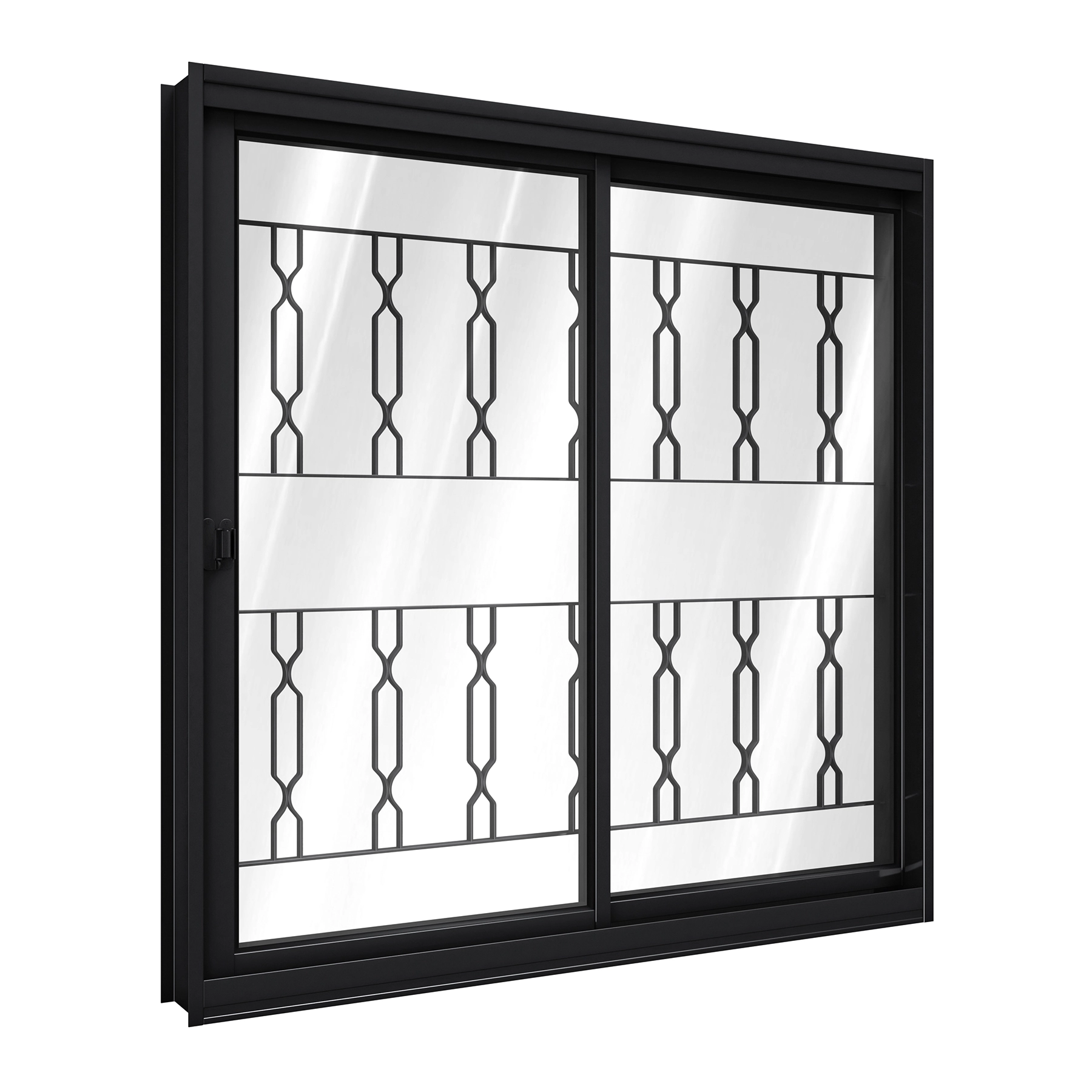 Janela de Correr 2 Folhas Aço Pintado Preto Aço Pronto Grade Elo com Vidro 100x100cm Riobras