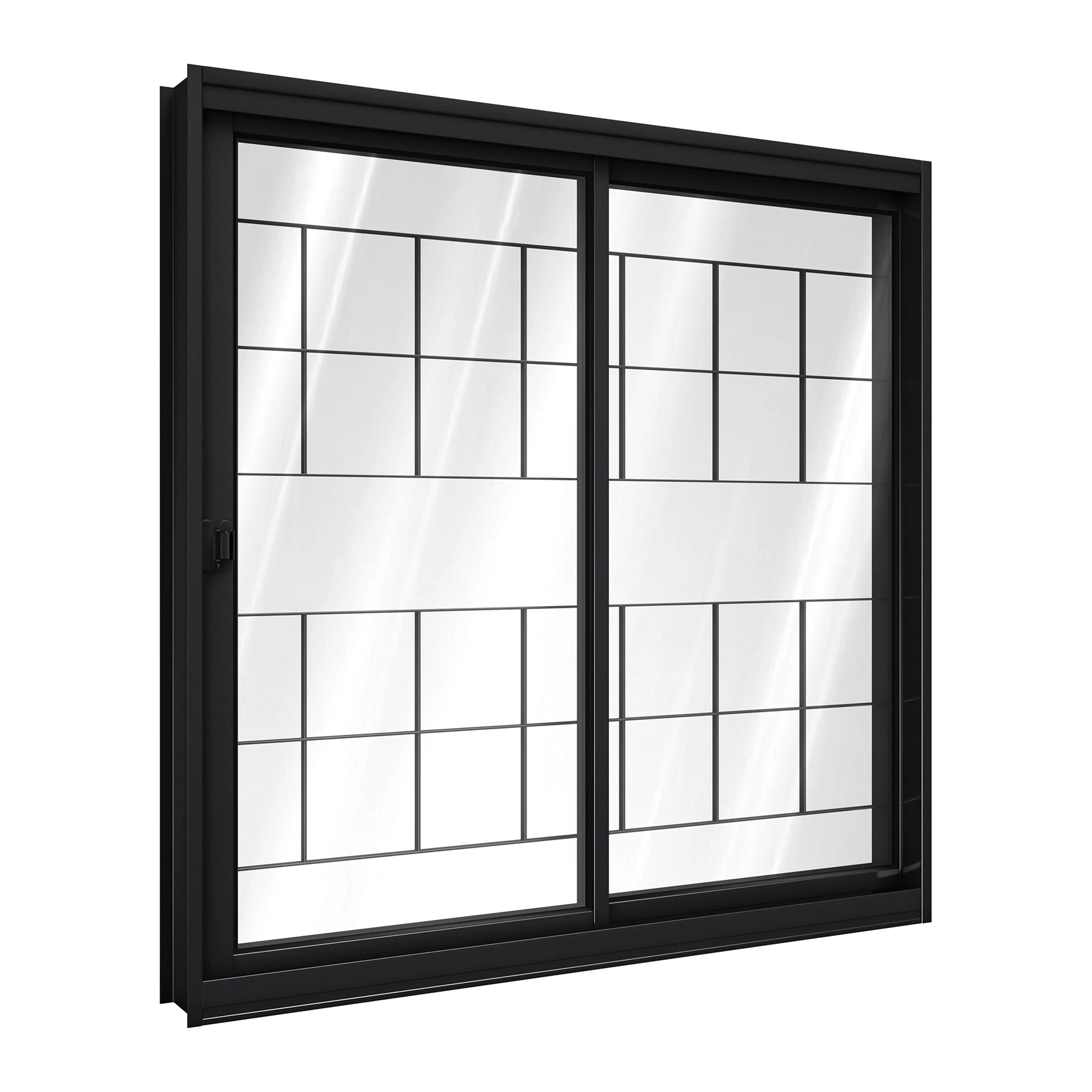 Janela de Correr 2 Folhas Aço Pintado Preto Aço Pronto Grade Quadrada com Vidro 100x120cm Riobras