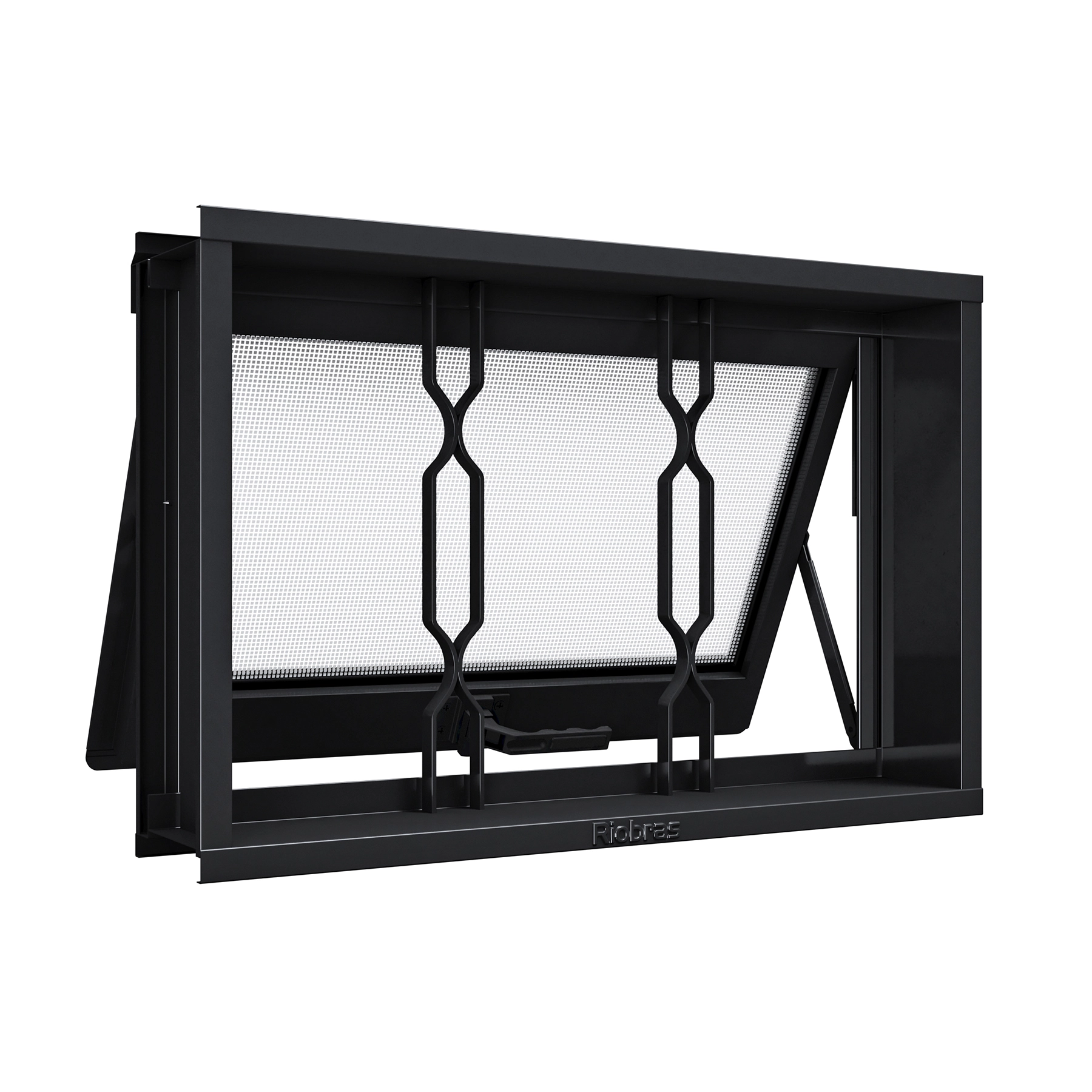 Janela de Abrir 1 Folha Aço Pintado Preto Aço Pronto Grade Elo com Vidro 40x60cm Riobras