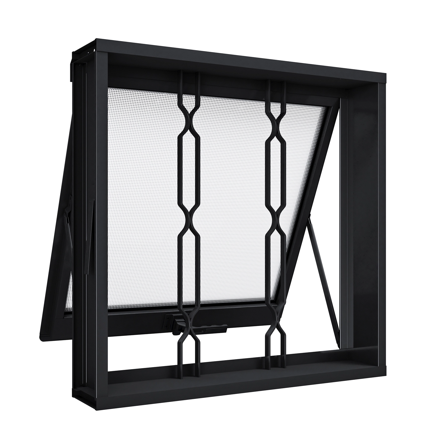 Janela de Abrir 1 Folha Aço Pintado Preto Aço Pronto Grade Elo com Vidro 60x60cm Riobras
