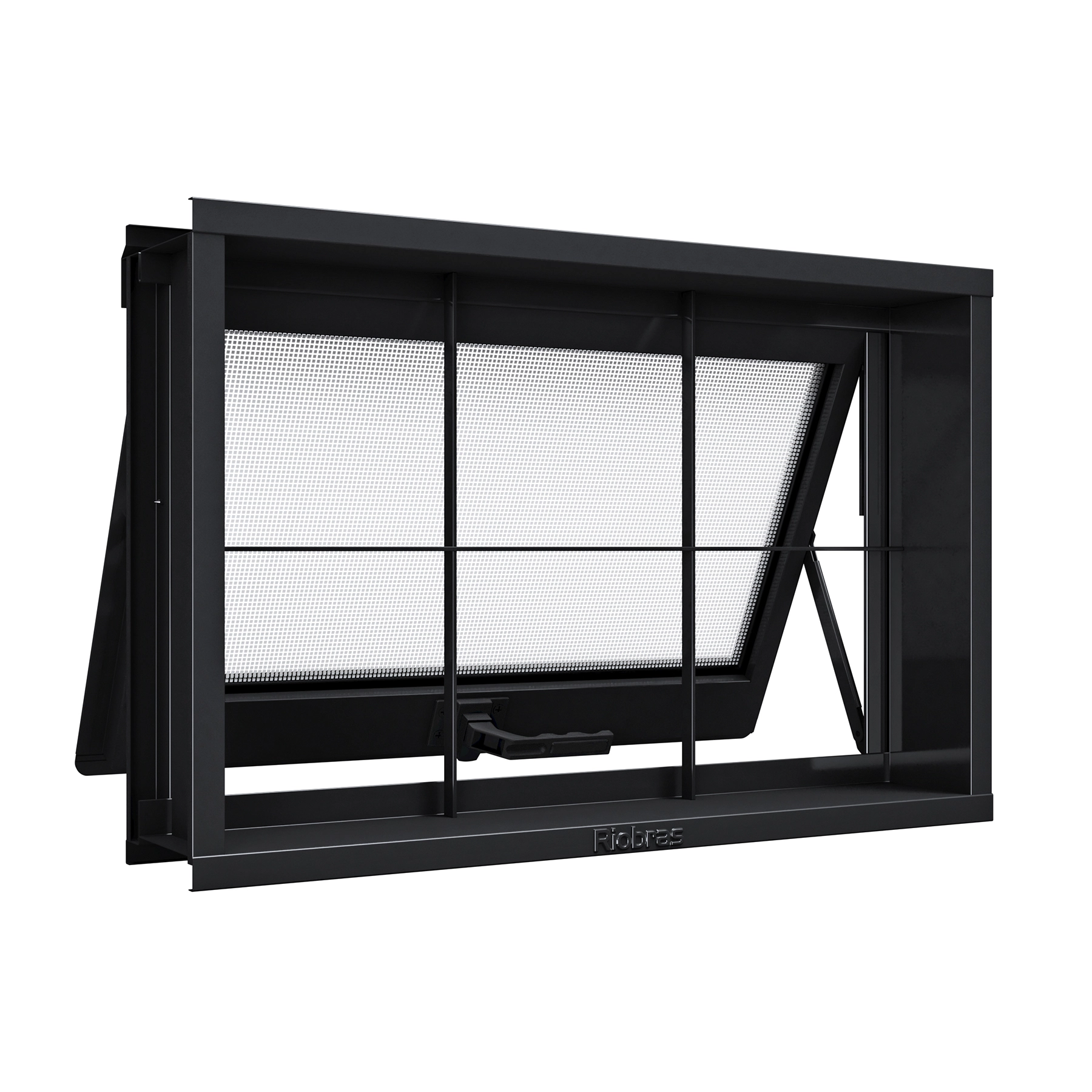 Janela de Abrir 1 Folha Aço Pintado Preto Aço Pronto Grade Quadrada com Vidro 40x60cm Riobras