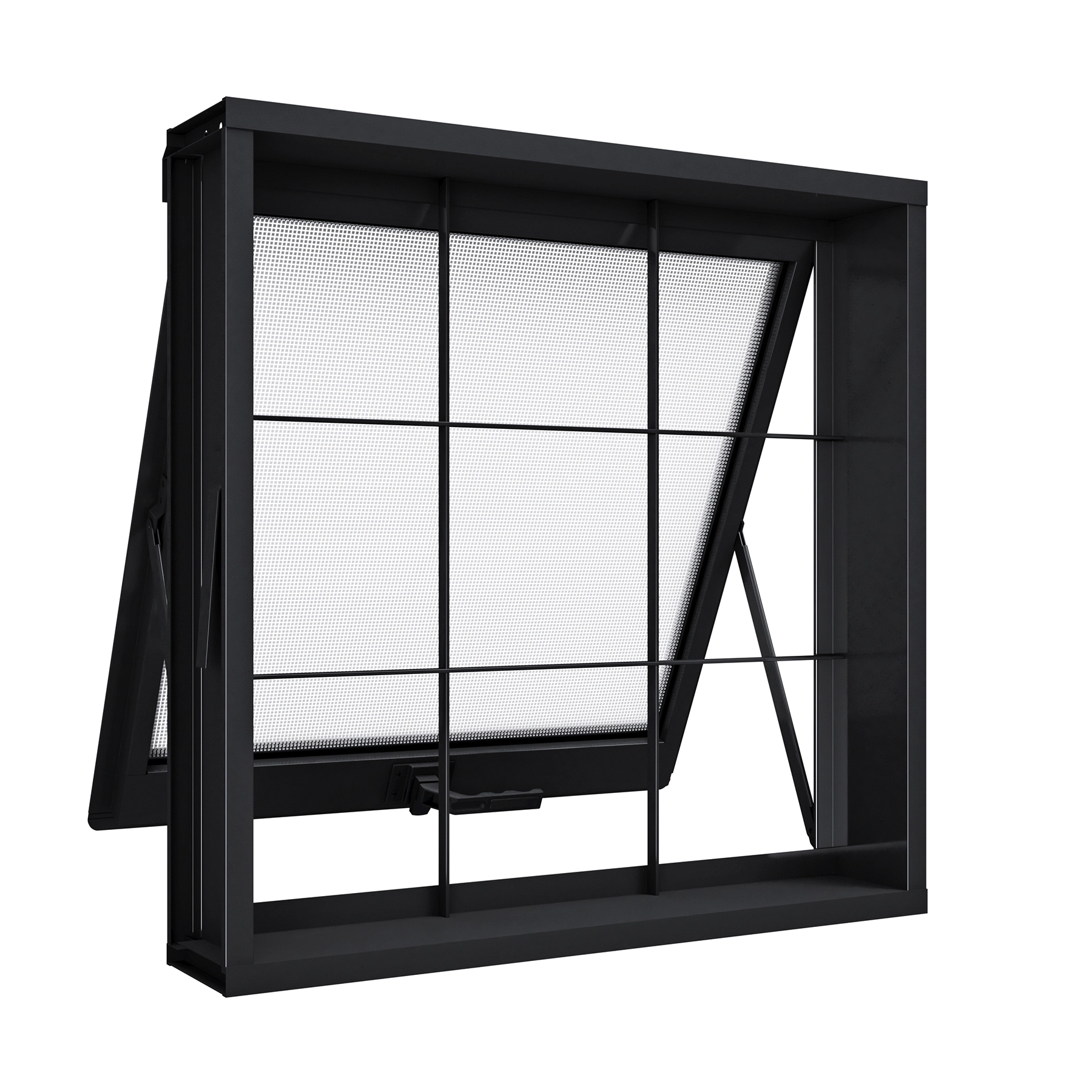 Janela de Abrir 1 Folha Aço Pintado Preto Aço Pronto Grade Quadrada com Vidro 60x80cm Riobras