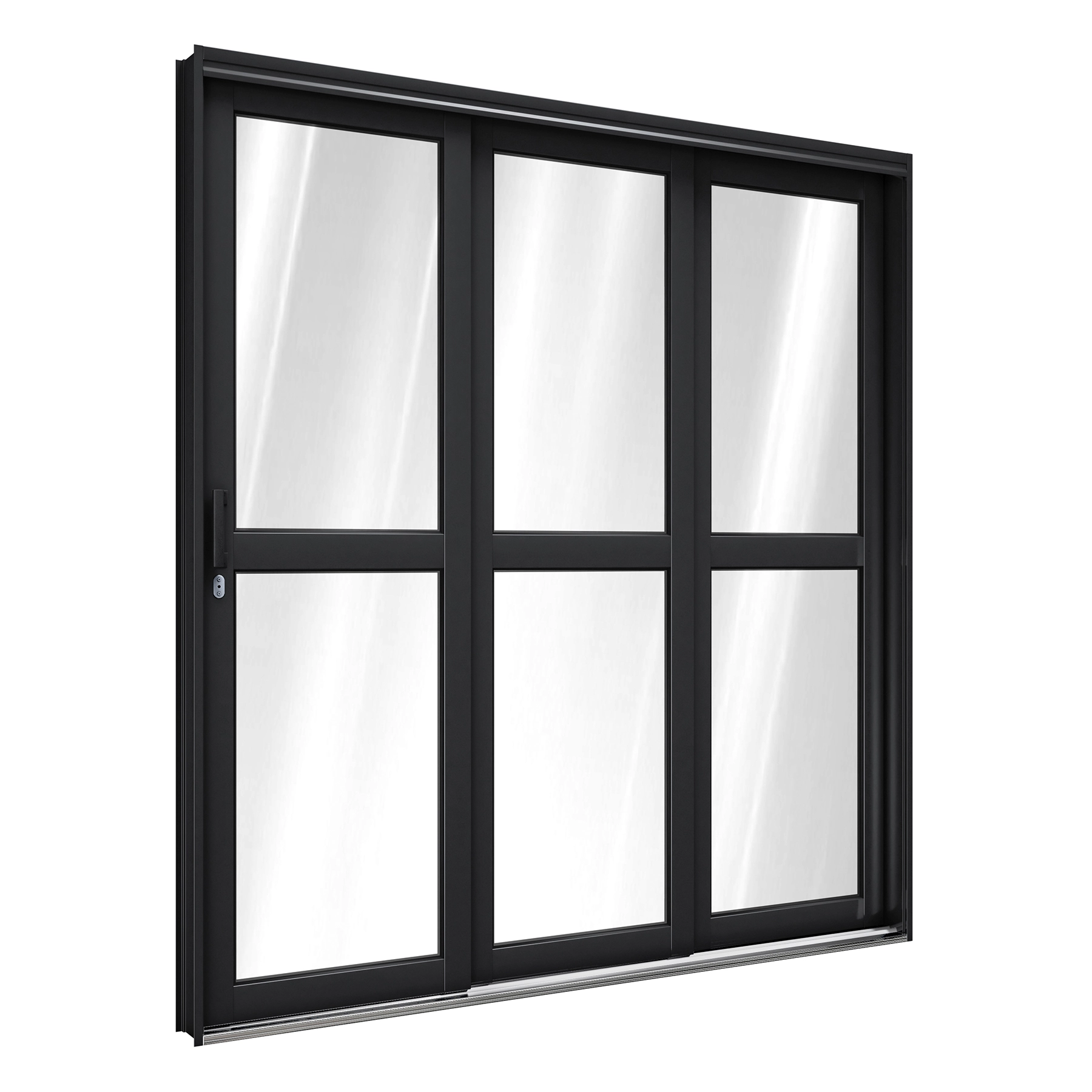 Porta de Correr Direito 3 Folhas Aço Pintado Preto 213x150cm Riobras