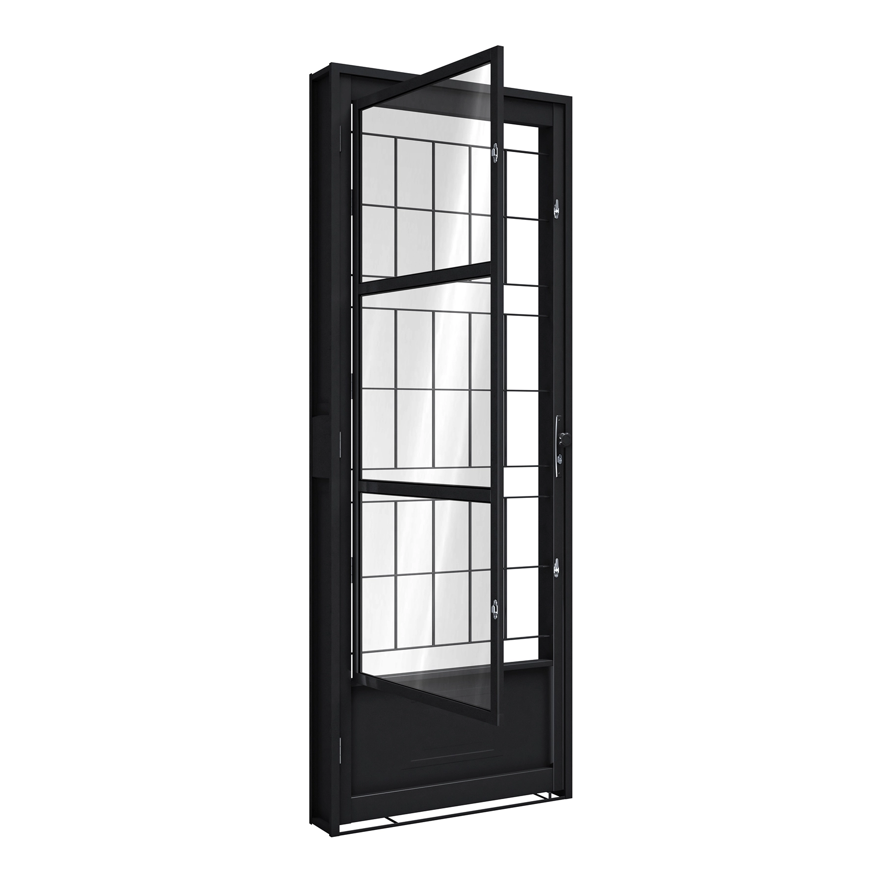 Porta Postigo de Giro Esquerdo 1 Folha Aço Pintado Preto e Grade Quadrada 215x85cm Riobras