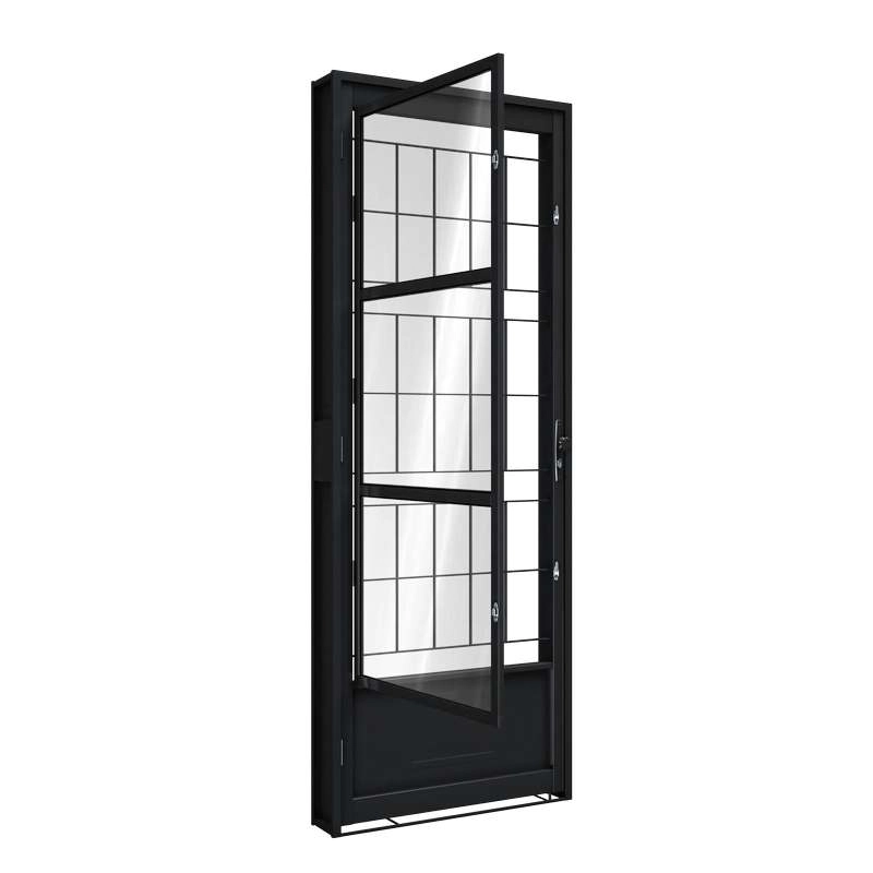 Porta De Giro De Aço Com Postigo 215 X 85 X 6,5 Cm Preto Esquerda Grade Quadrada Riobras Pronta