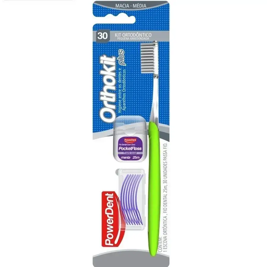 Kit Ortodontico PowerDent Escova+Fio+Passafio