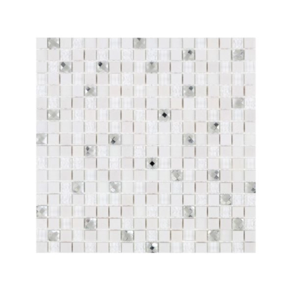 Pastilha Mesclada Vidro e Pedra Branco 30x30cm Glass Mosaic