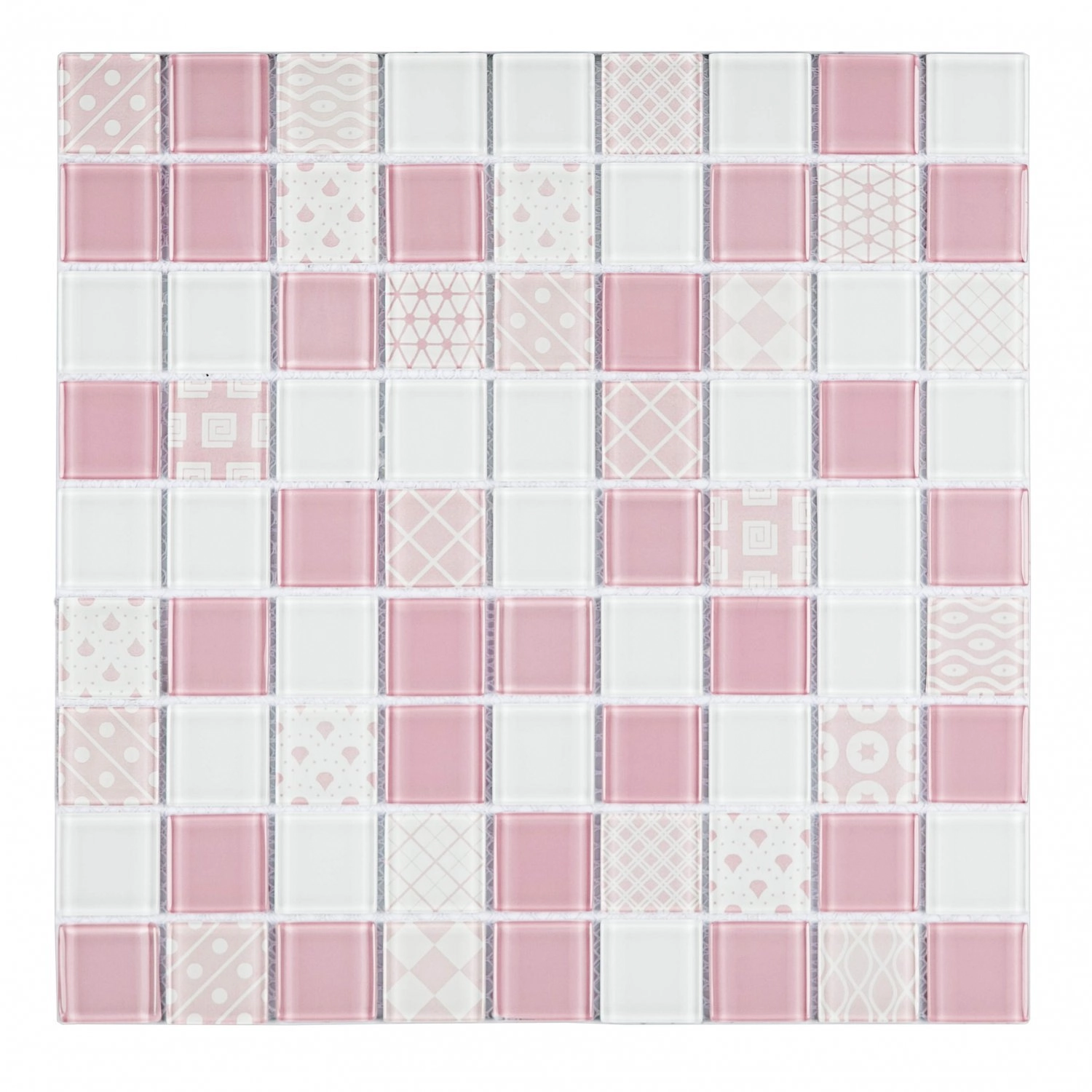 Pastilha De Vidro Patchwork De 29cm X 29cm Rende Glass Mosaic Branco/rosa