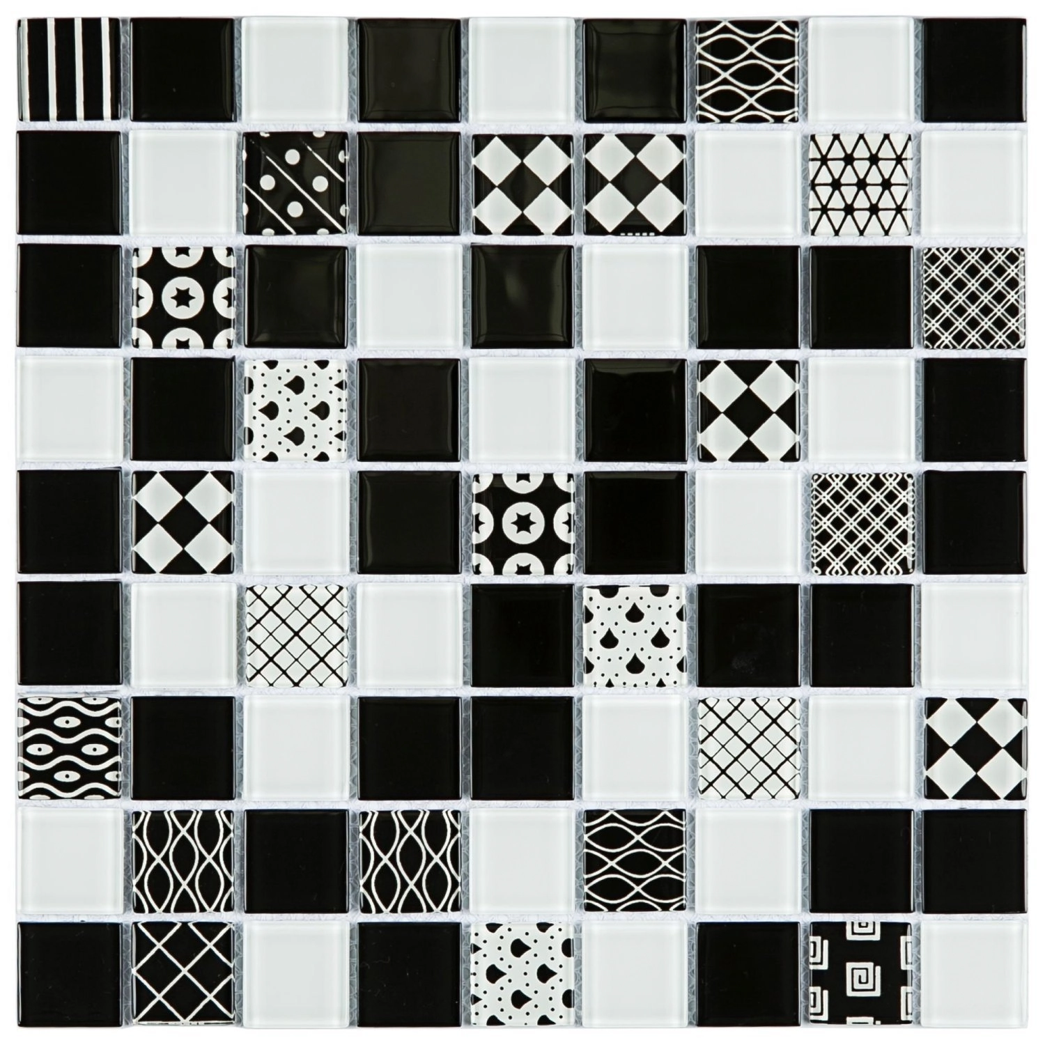 Pastilha De Metal Patchworrok De 29cm X 29cm Rende Glass Mosaic Branco/preto