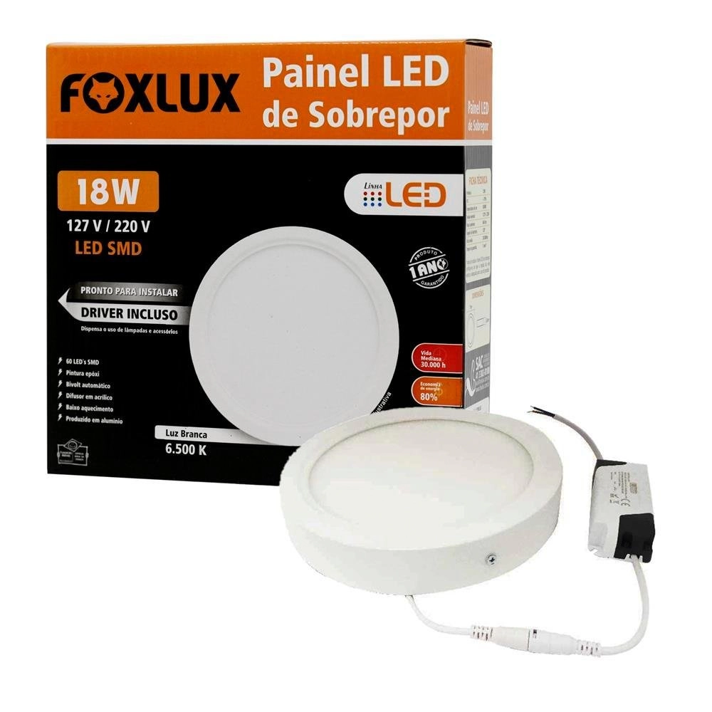 Painel Led Emb Redondo 18w Bca 6500k Foxlux