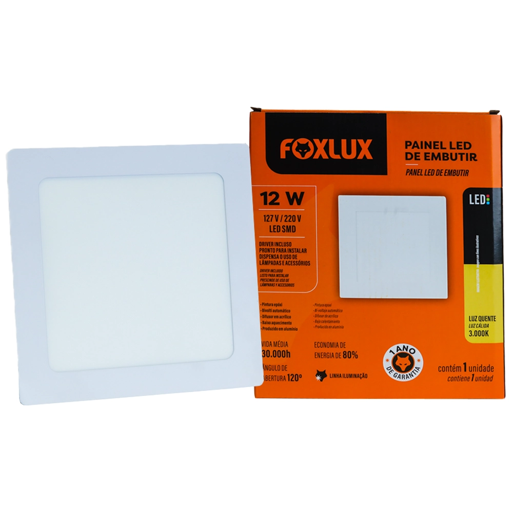 Painel Led Emb 3000k 12w Quad Biv