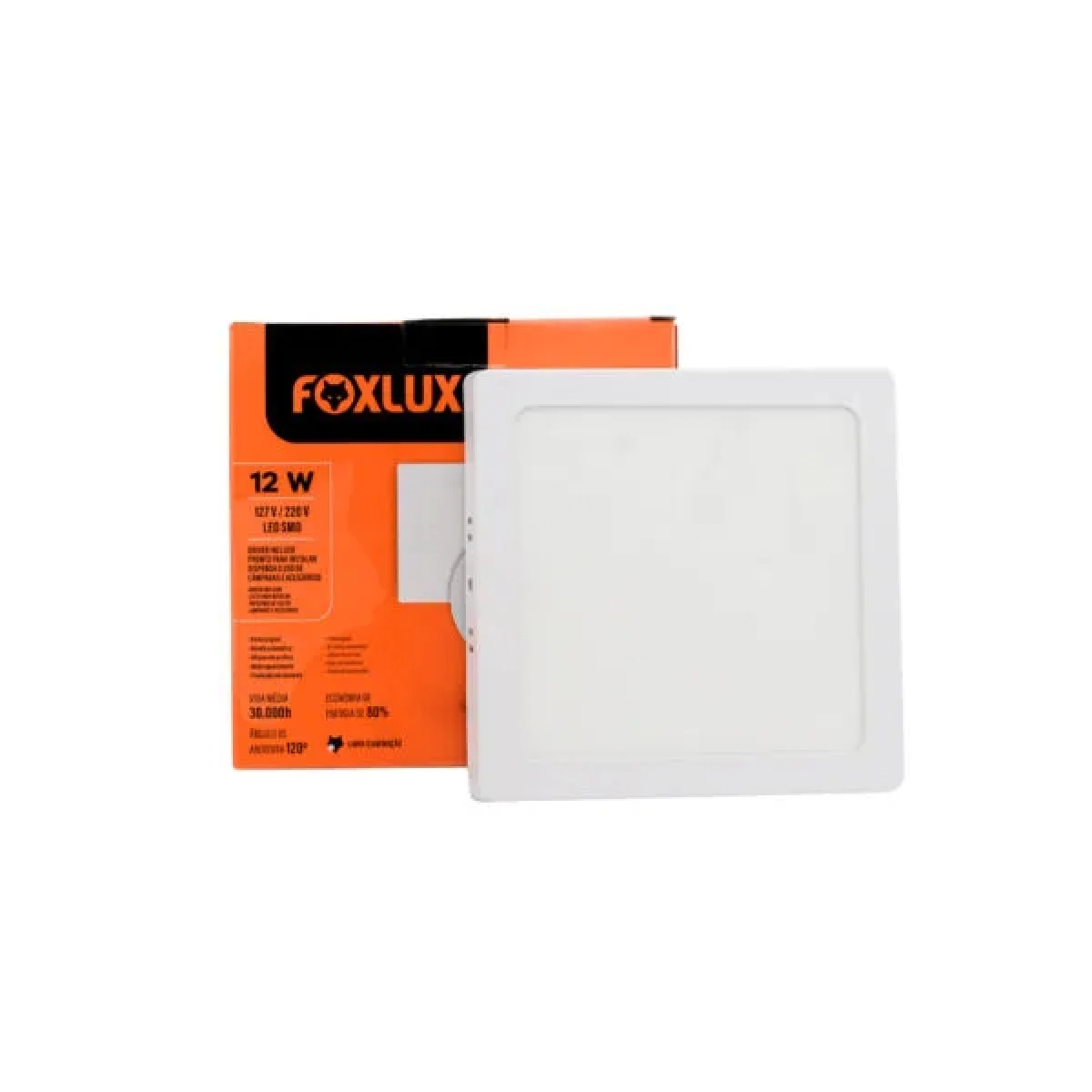 Painel Led Foxlux Quadrado Sobrepor 12w 3000k Branco