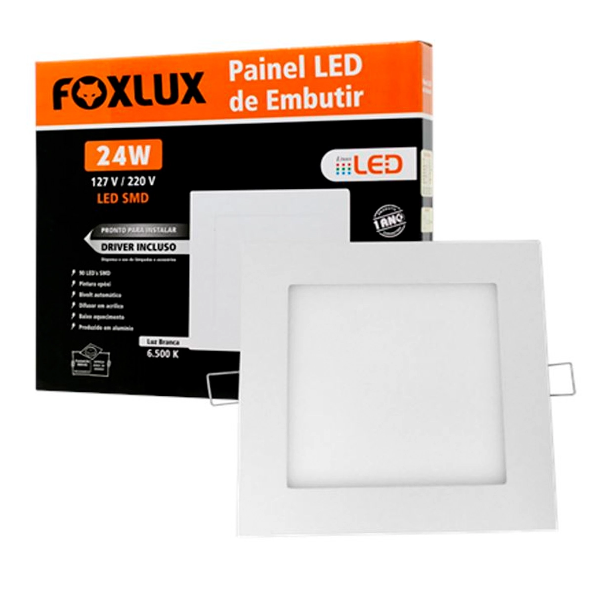 Painel Led Foxlux Quadrado Sobrepor 24w 3000k Bivolt Branco