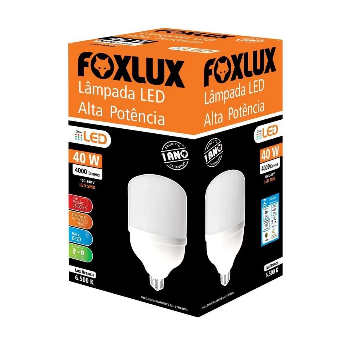 Lâmpada Led Alta Potência Foxlux 40w 6500k Branca Fria 3200lm E-27 Bivolt