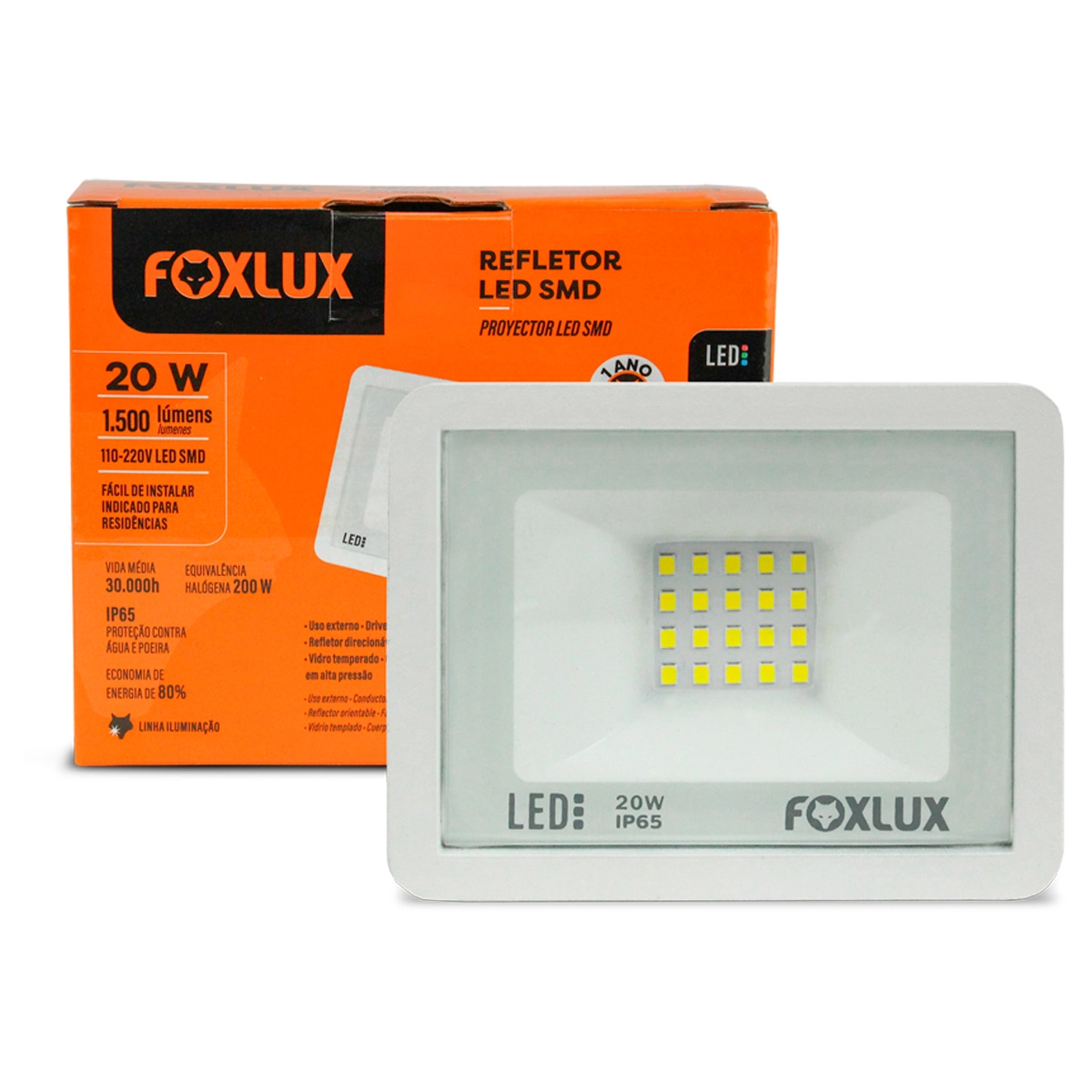 Refletor Led Foxlux 20w 6500k Bivolt Branco