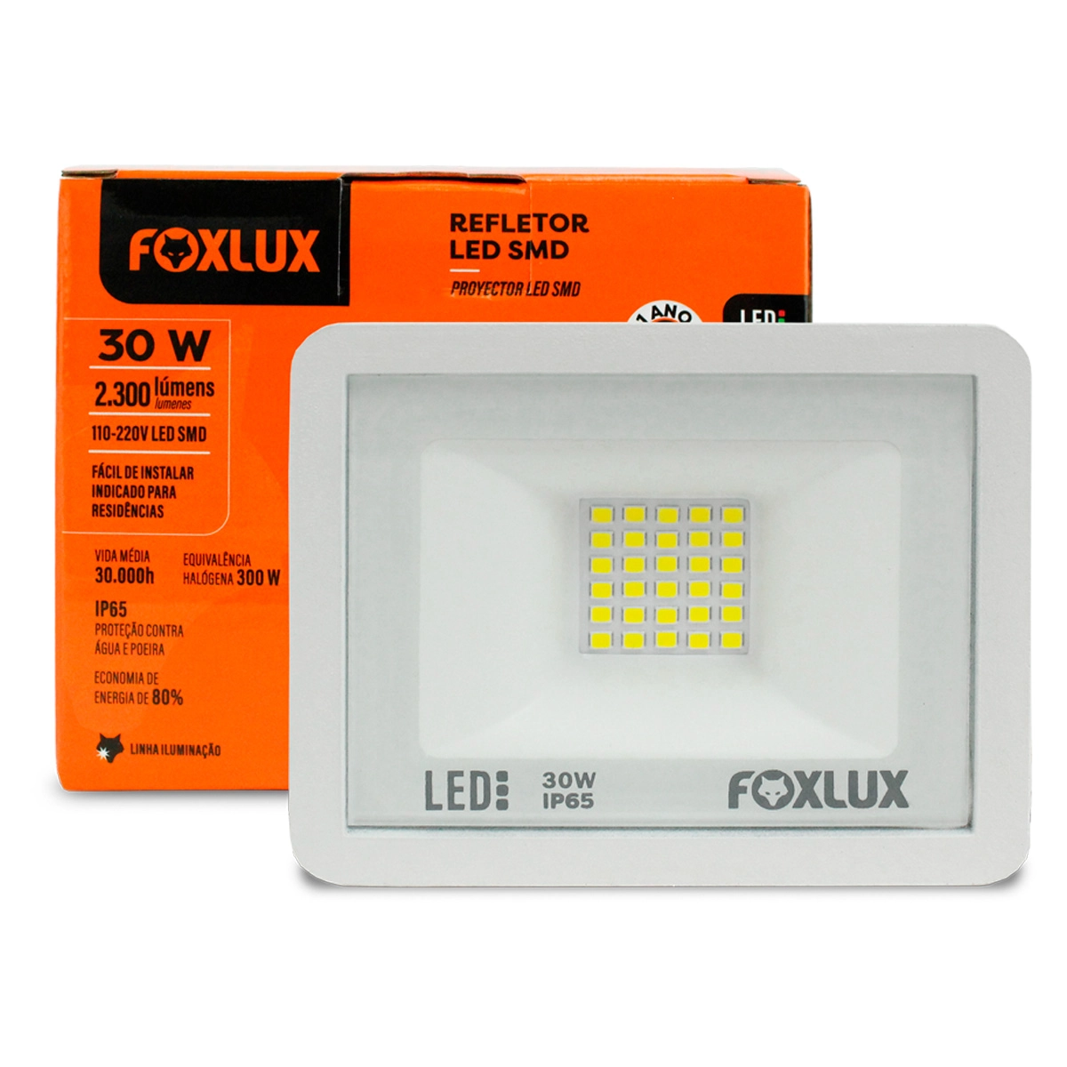 Refletor Led Foxlux 30w 6500k Bivolt Branco