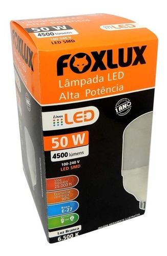 Lâmpada Led Alta Potência Foxlux 50w 6500k Branca Fria 4000lm E-27 Bivolt