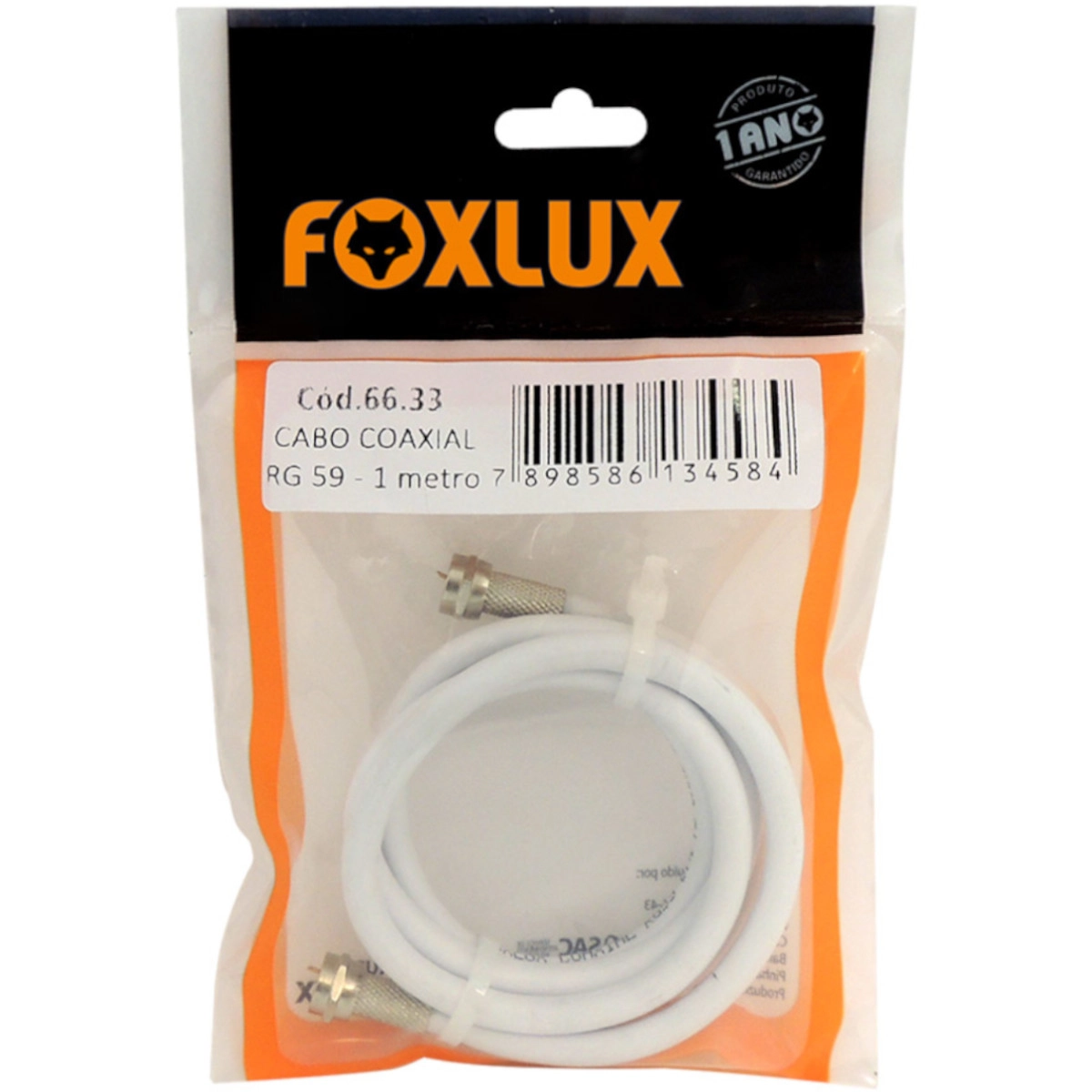 Cabo Coaxial Rg 59 67% Branco 1 Metro