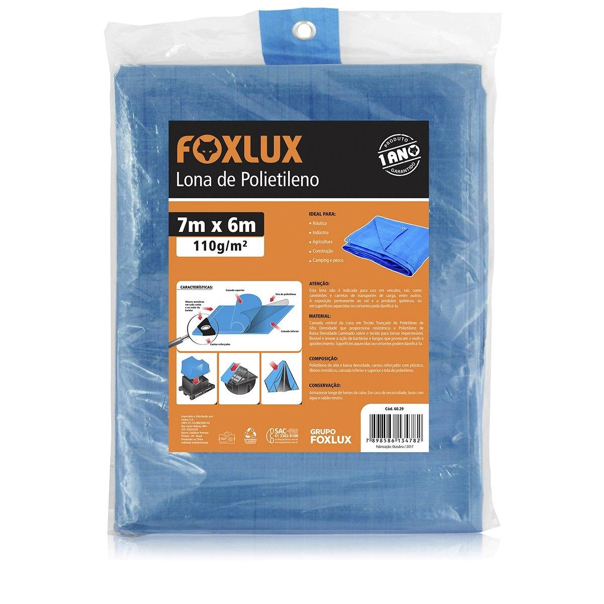 Lona Carreteiro Azul 7x6m 150 Micras 110g/m2 Com Ilhoses Metálicos - Foxlux, Tamanho: 7x6