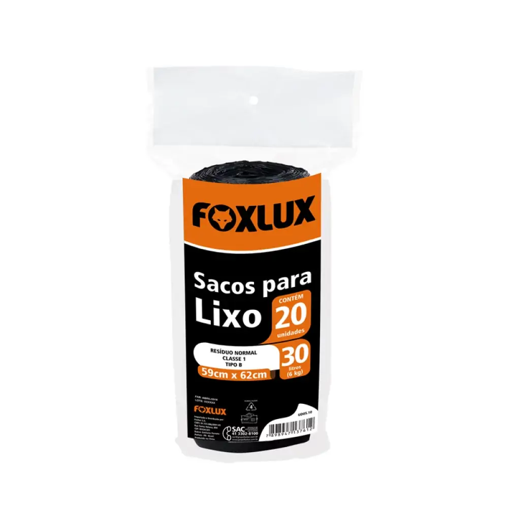 Saco Lixo 30l Pt Foxlux Rl .