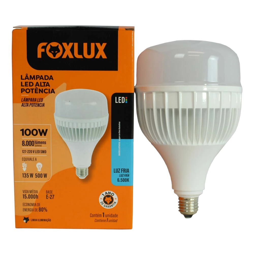 Lâmpada Led Foxlux 100w Alta Potência 6500k Branca E27 Bivolt