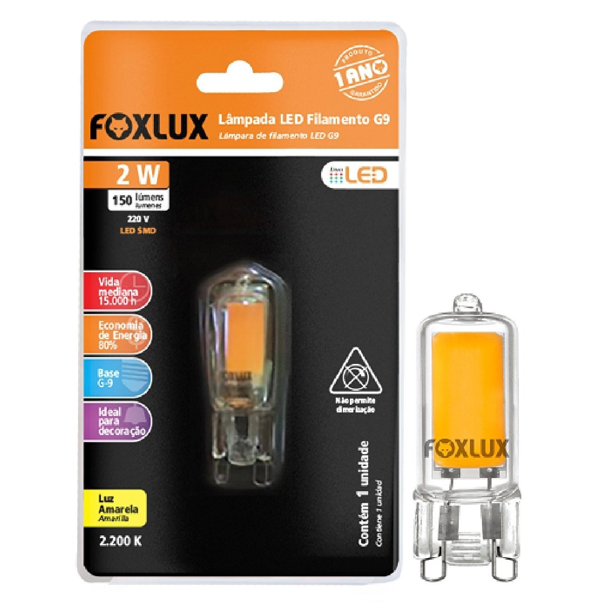 Lâmpada De Filamento Foxlux Halopin G9 2w 220v