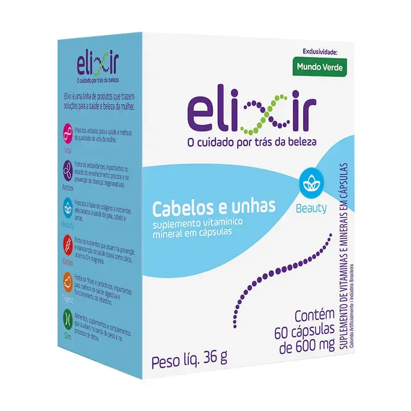 Cabelos e Unhas 600mg 60caps - Elixir