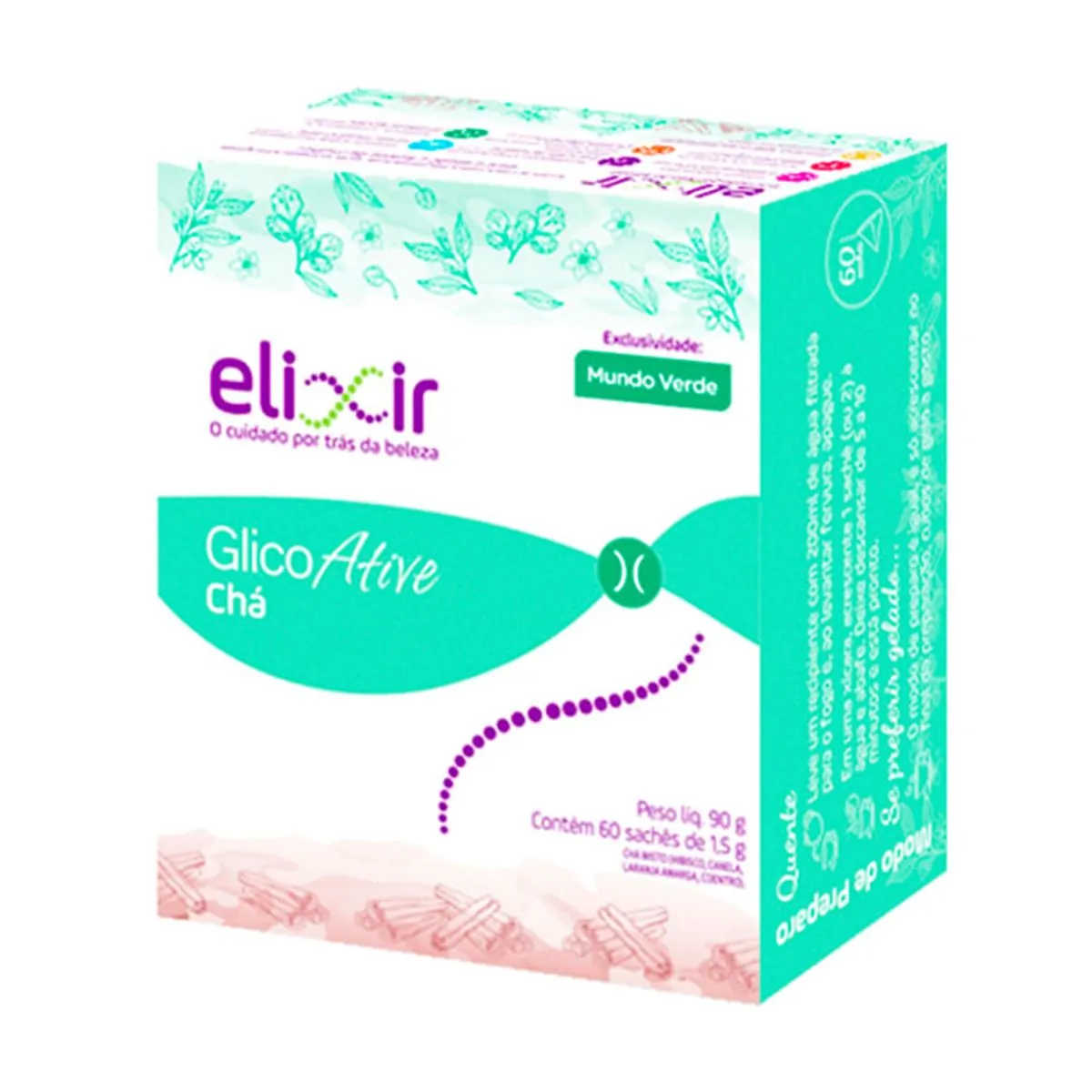 Chá GlicoAtive Elixir 90g com 60 sachês