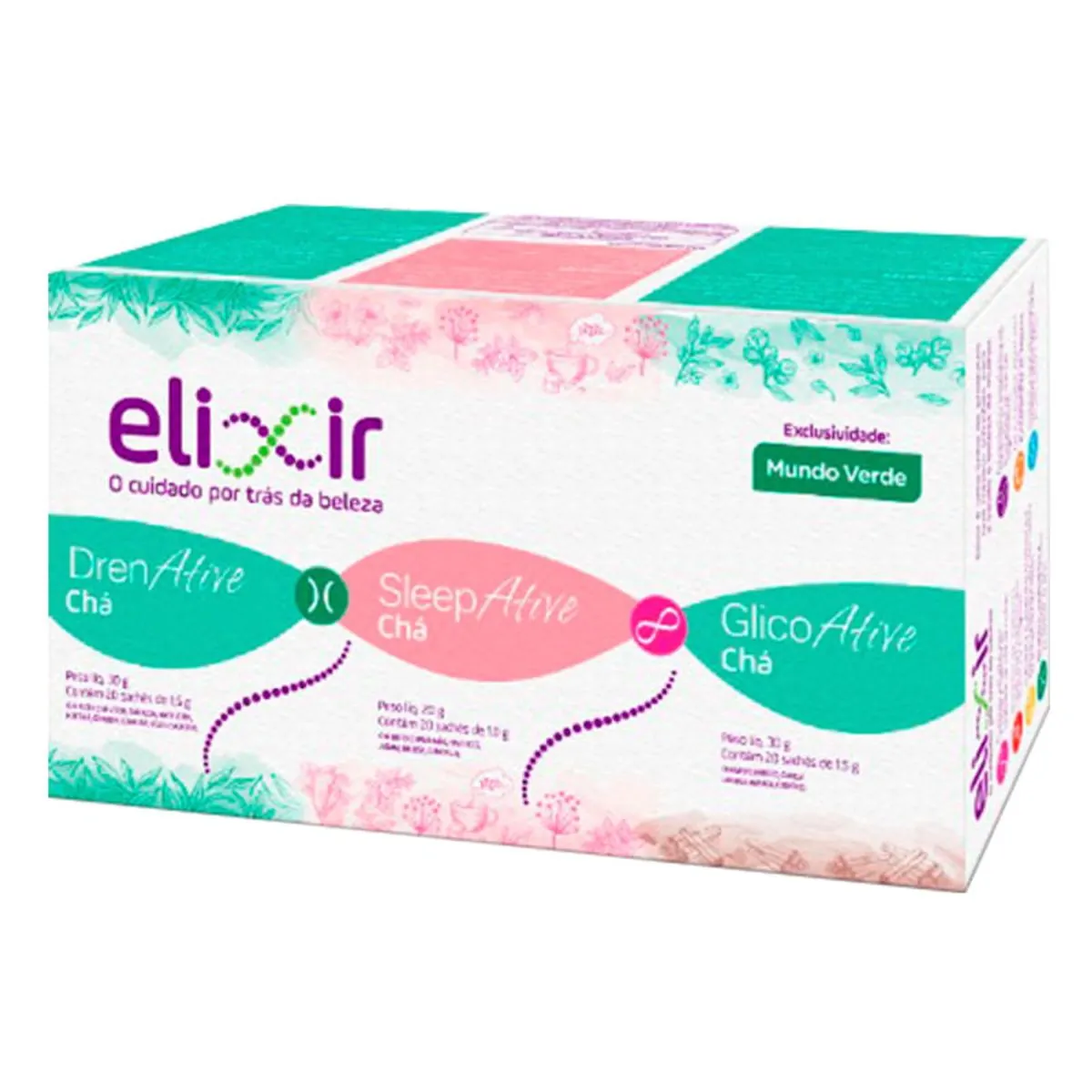 Chá DrenAtive SleepAtive GlicoAtive Elixir 80g com 60 sachês