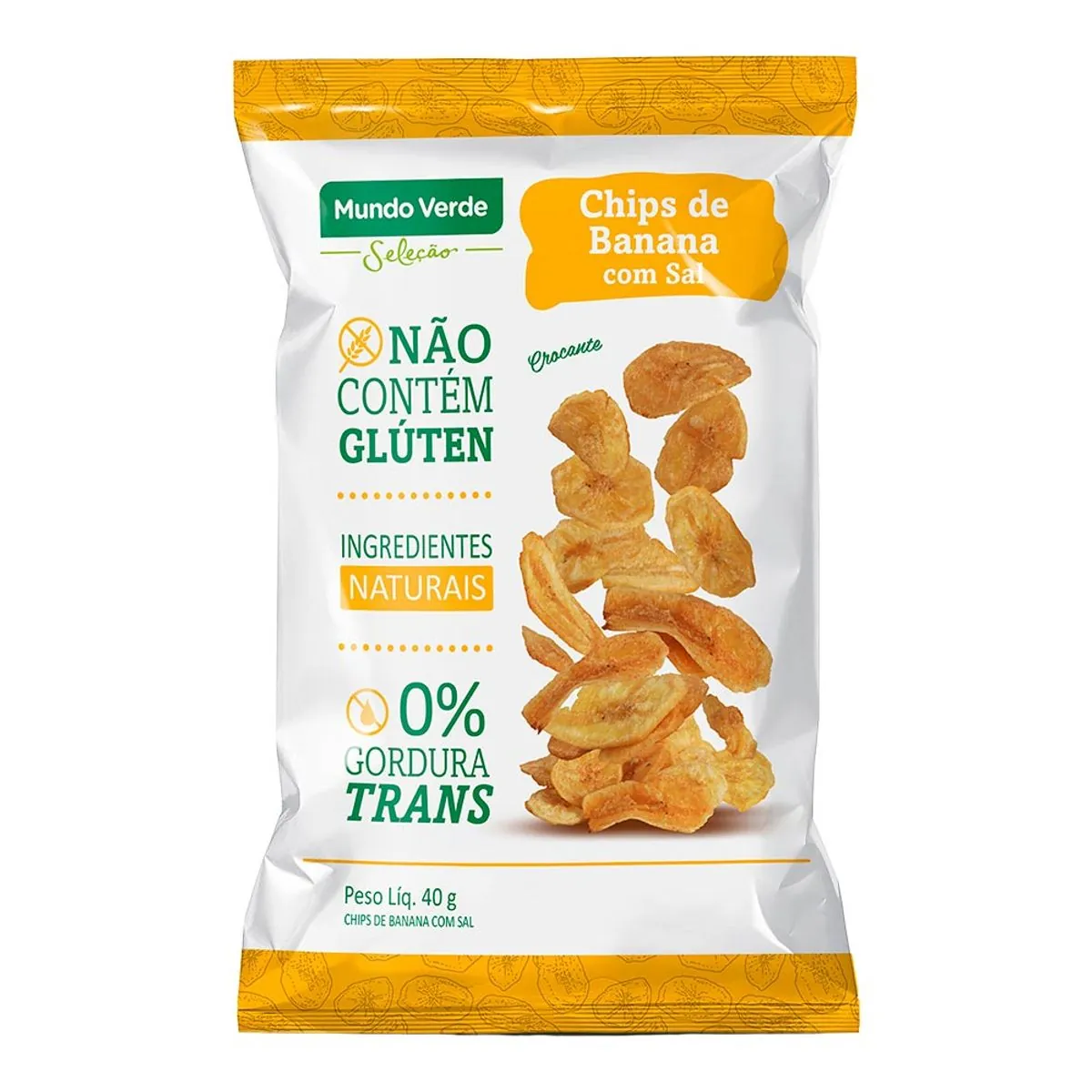 Chips de Banana com Sal Mundo Verde 40g - Chips De Banana Com Sal Mundo Verde Seleção 40g