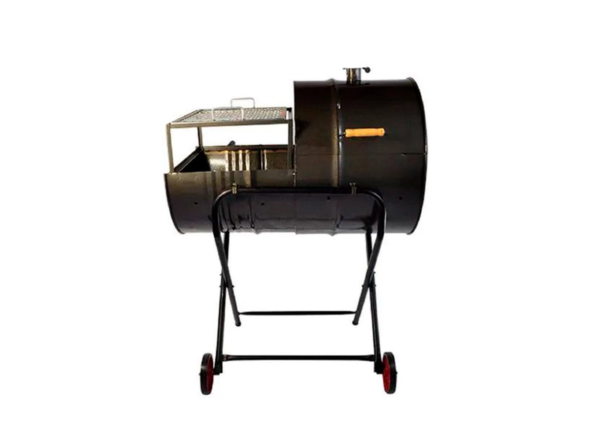 Churrasqueira Meio Bafo Meio Grill 200l Grelha Suporte Rodas