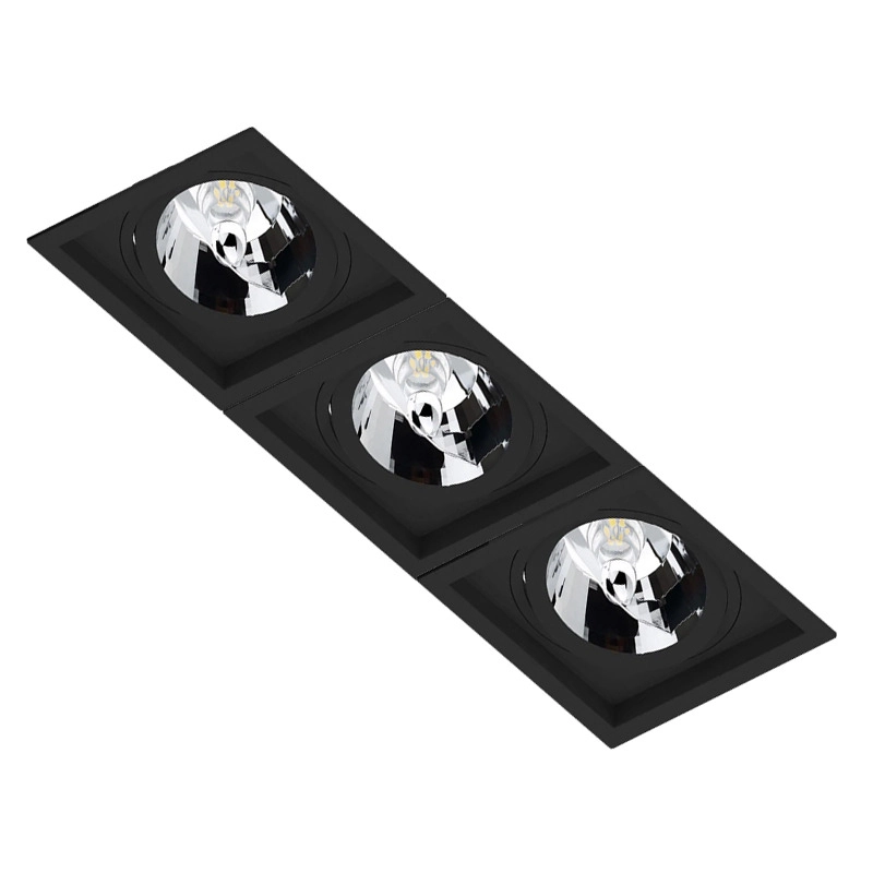 Spot Triplo Embutir Quadrado Recuado Preto Para Ar111 Gu10