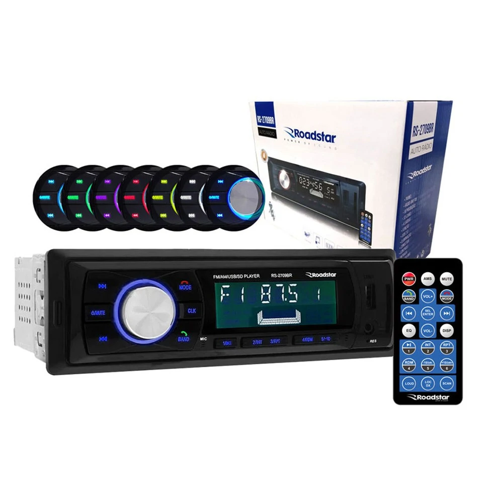 Rádio Automotivo com Bluetooth, USB, leitor de cartão SD, FM e Controle - ROADSTAR BRASIL RS2709BR