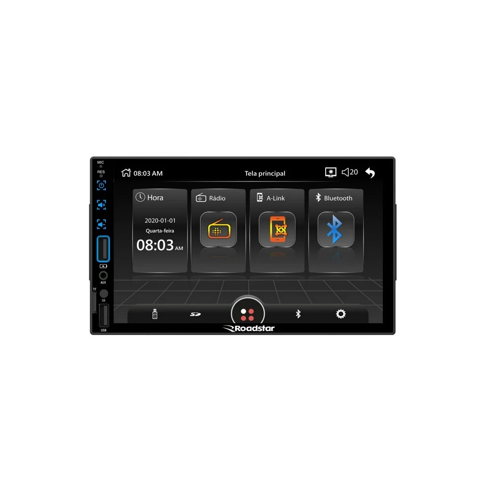 Reprodutor de Vídeo Multimidia 7 Pol. 2Din Usb/Auxiliar/Bluetooth - ROADSTAR BRASIL RS506BRPLUS