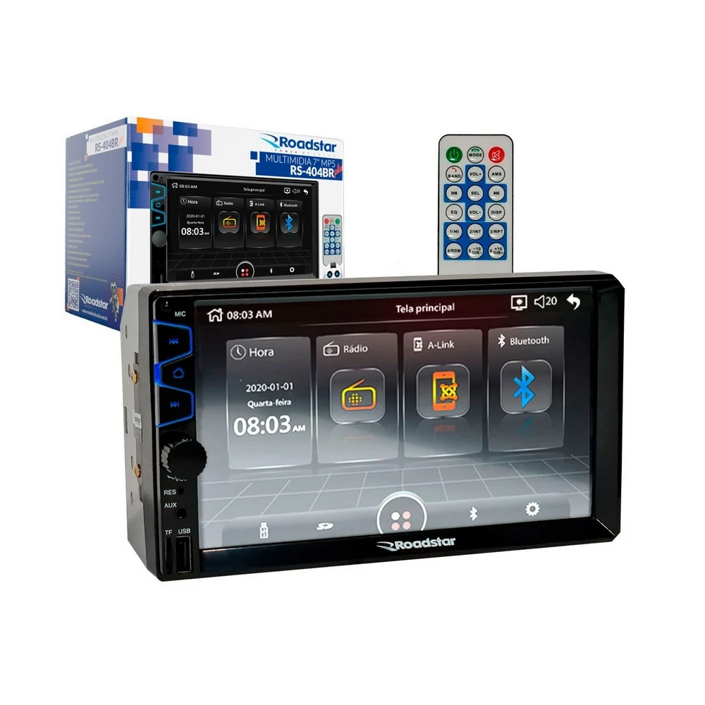 Reprodutor de Vídeo Multimidia 7 Pol. 2 Din Usb/Auxiliar/Fm/Camera de Ré - ROADSTAR BRASIL RS404BRPLUS