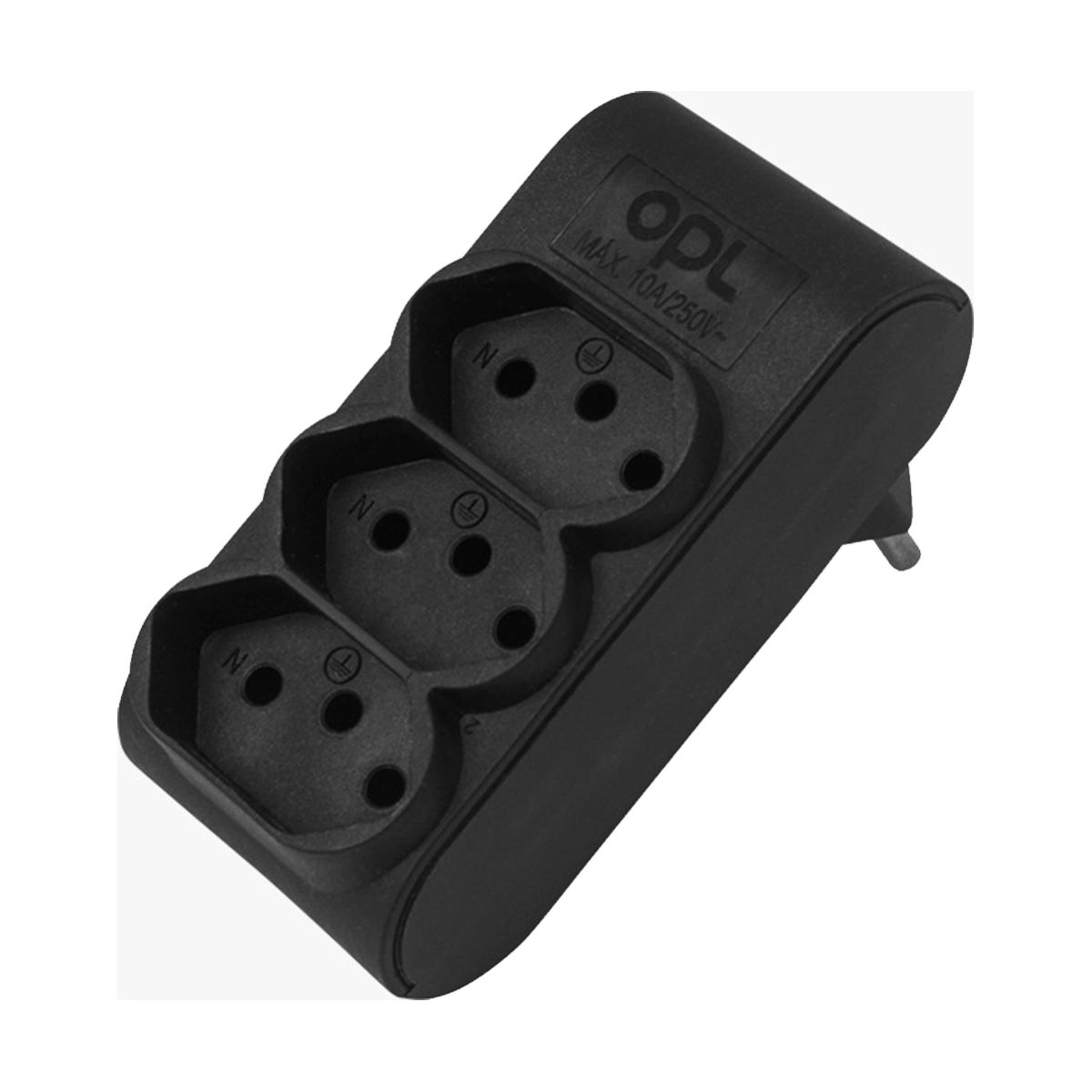 Multiplicador 3 Tomadas 2 Pinos + Terra Preto - Opl