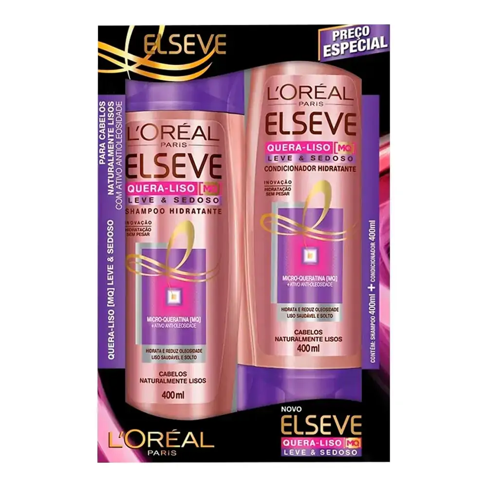 Kit Shampoo 400ml Condicionador 200ml Elseve Quera Liso Leve E Sedoso Loreal Paris