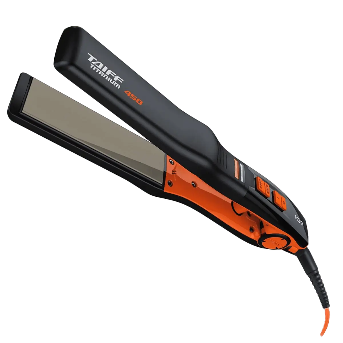 Chapinha Taiff Titanium Revestimento em Cerâmica Uso em Cabelos Secos 230°C Bivolt Preta e Laranja