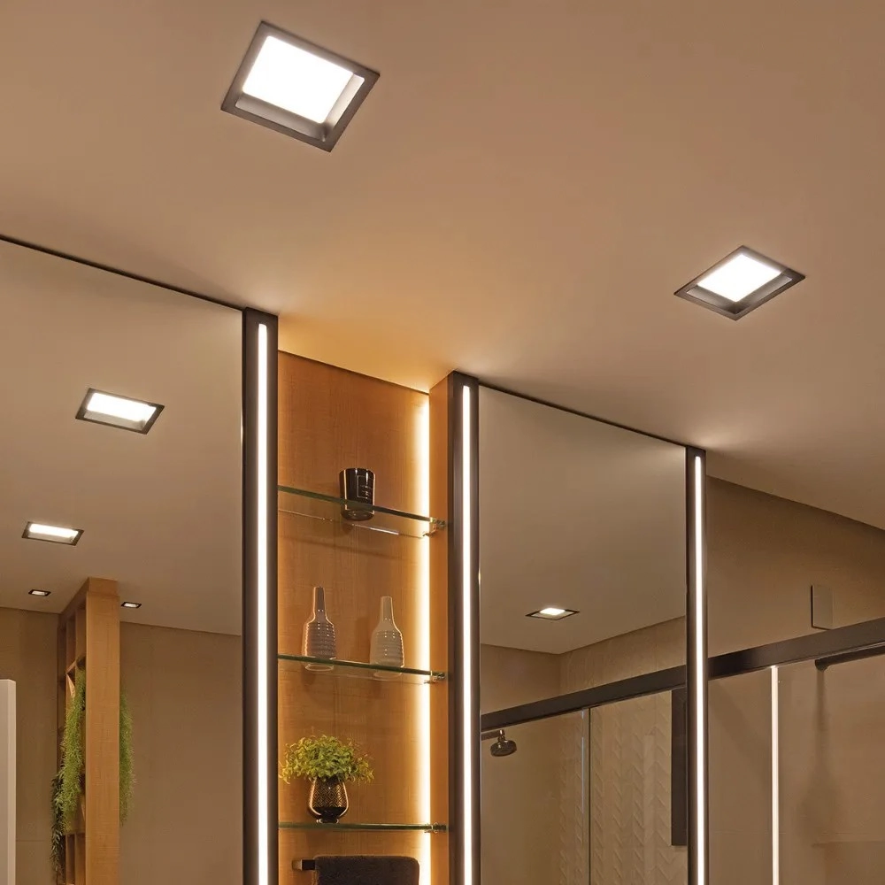 Painel De Embutir Recuado Deep 12w 17x17cm Stella - Preto - Luz Neutra (4000k)