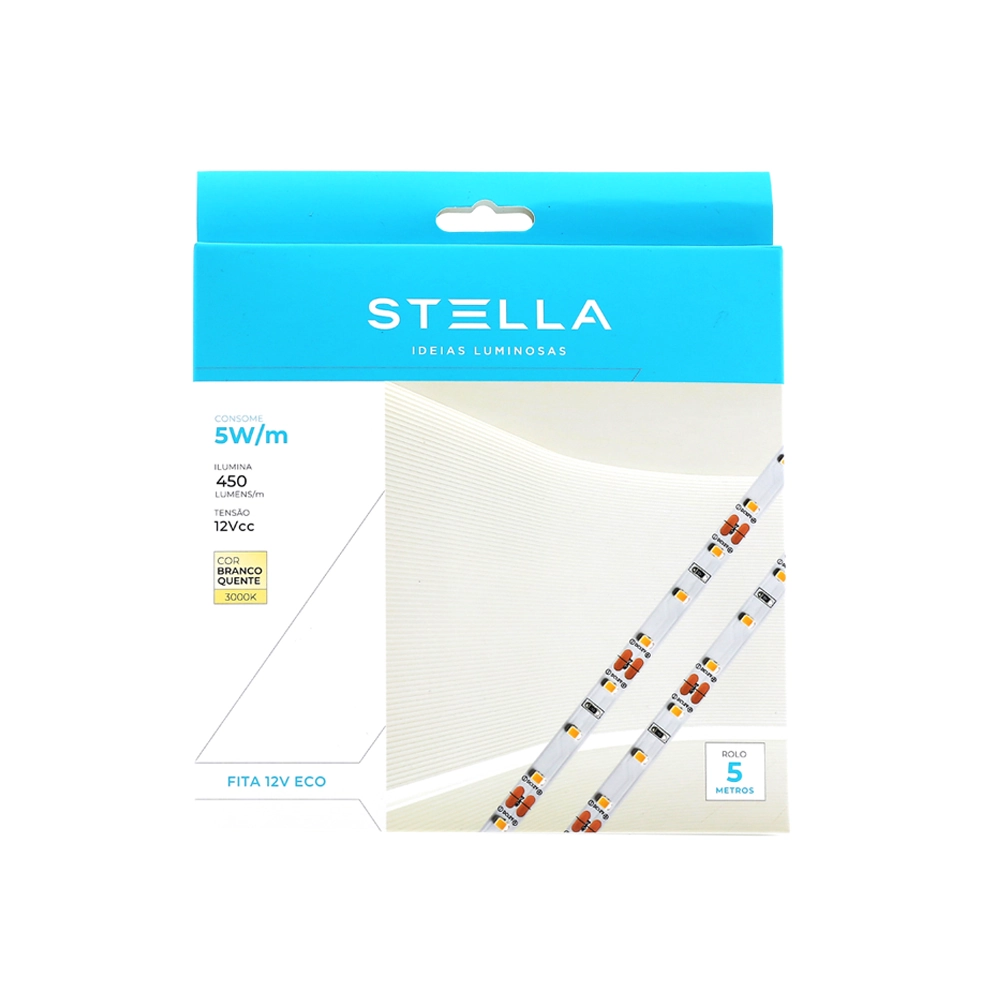 Fita Led Profissional Stella Eco 5w/m 12v Ip20 5m 3000k Branco Quente