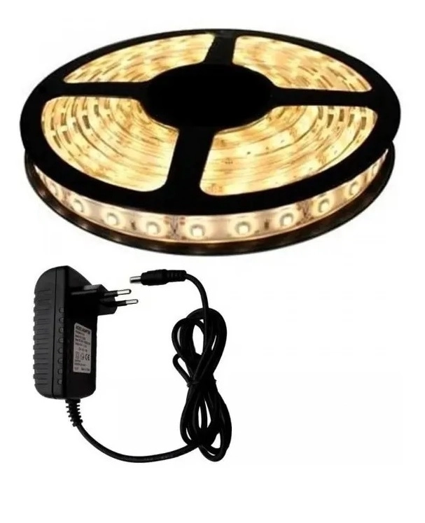 Fita Super Led 5050 Branco Quente Rolo 5m Mais Fonte Grátis