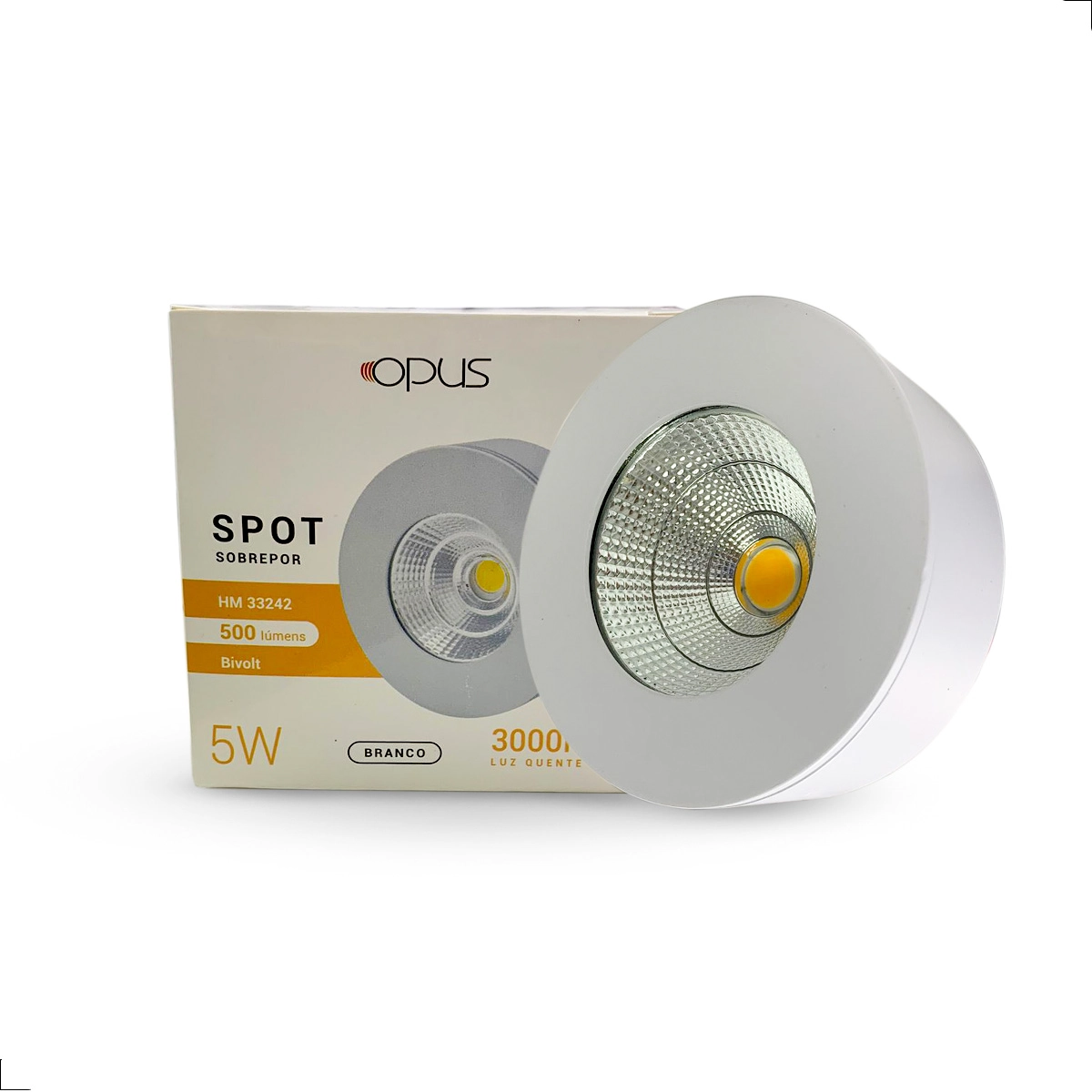 Spot Sobrepor Redondo 3000k 5w Branco Bivolt - Opus