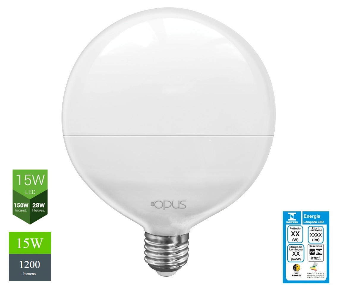 Lâmpada Led G120 E27 6500k 15w Bivolt - Opus