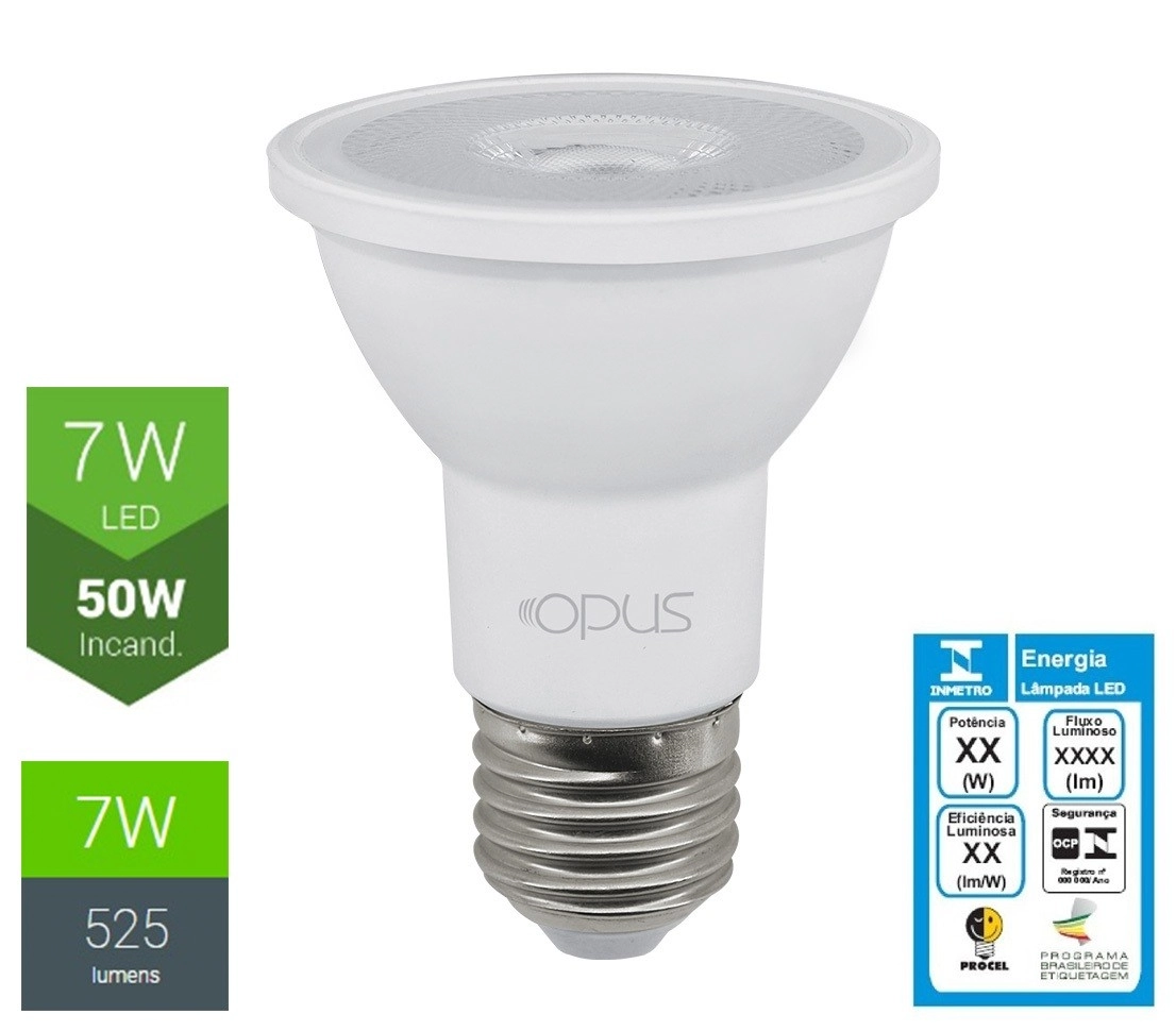 Lâmpada Par20 7w 6500k - Opus