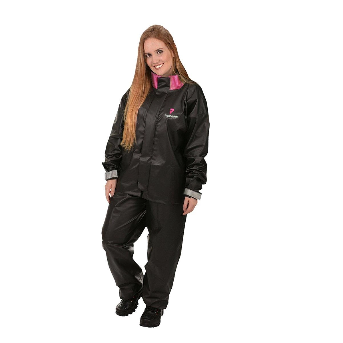 Conjunto Motoqueiro Bravo Feminino Com Gola Pvc Preto G - Pioneira, Tamanho: G